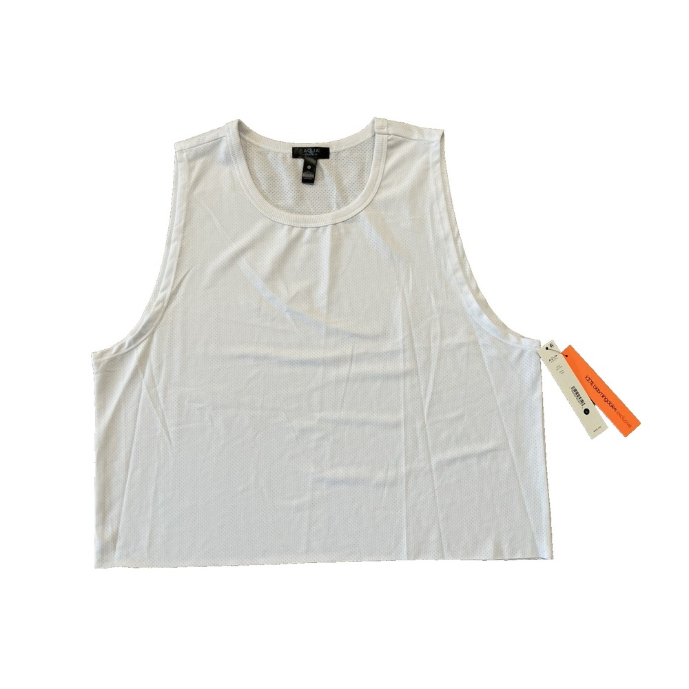 NWT Bloomingdales Aqua Athletic White Perforated Mesh Tank Top Retail $48 Sz L